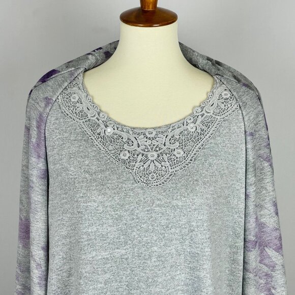 Alfred Dunner Faux Twinset Sz 2X Purple Gray Abstract Floral Lace Sequin Office - Picture 3 of 7